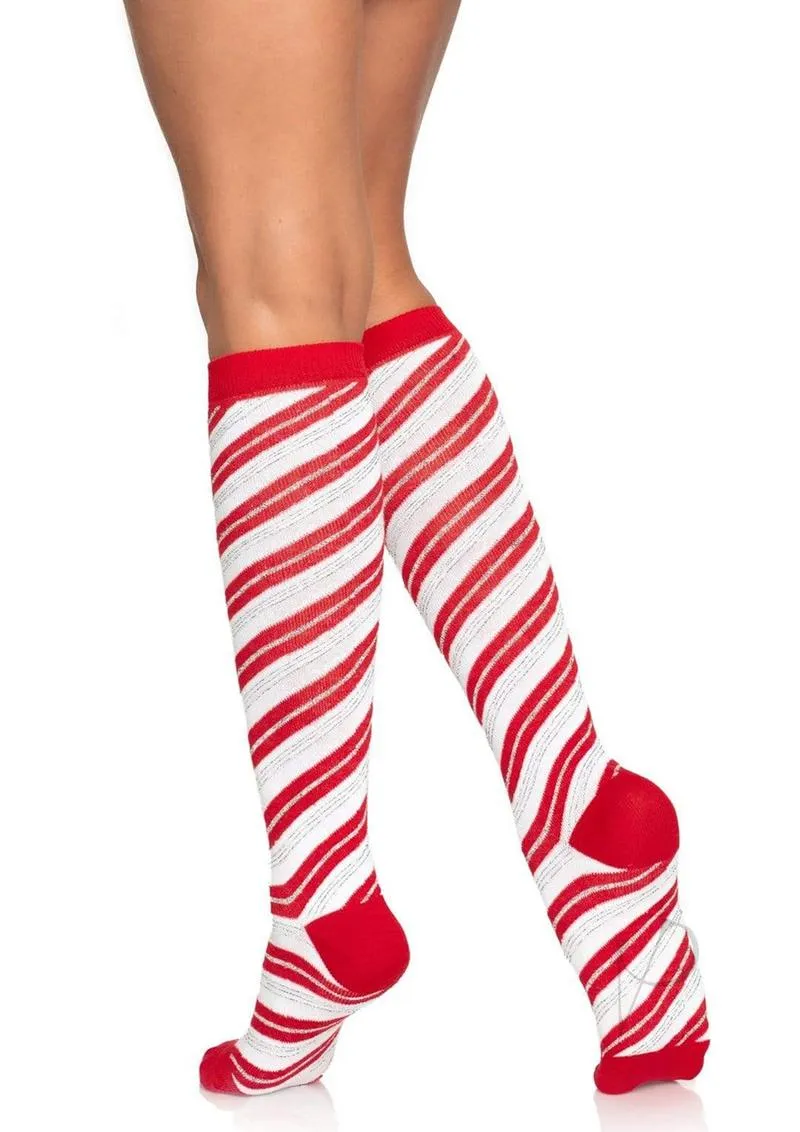 Candy Cane Lurex Knee High Os Red/wht