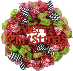 Candy Cane Whimsical Christmas Wreath | Red White Black Lime Green