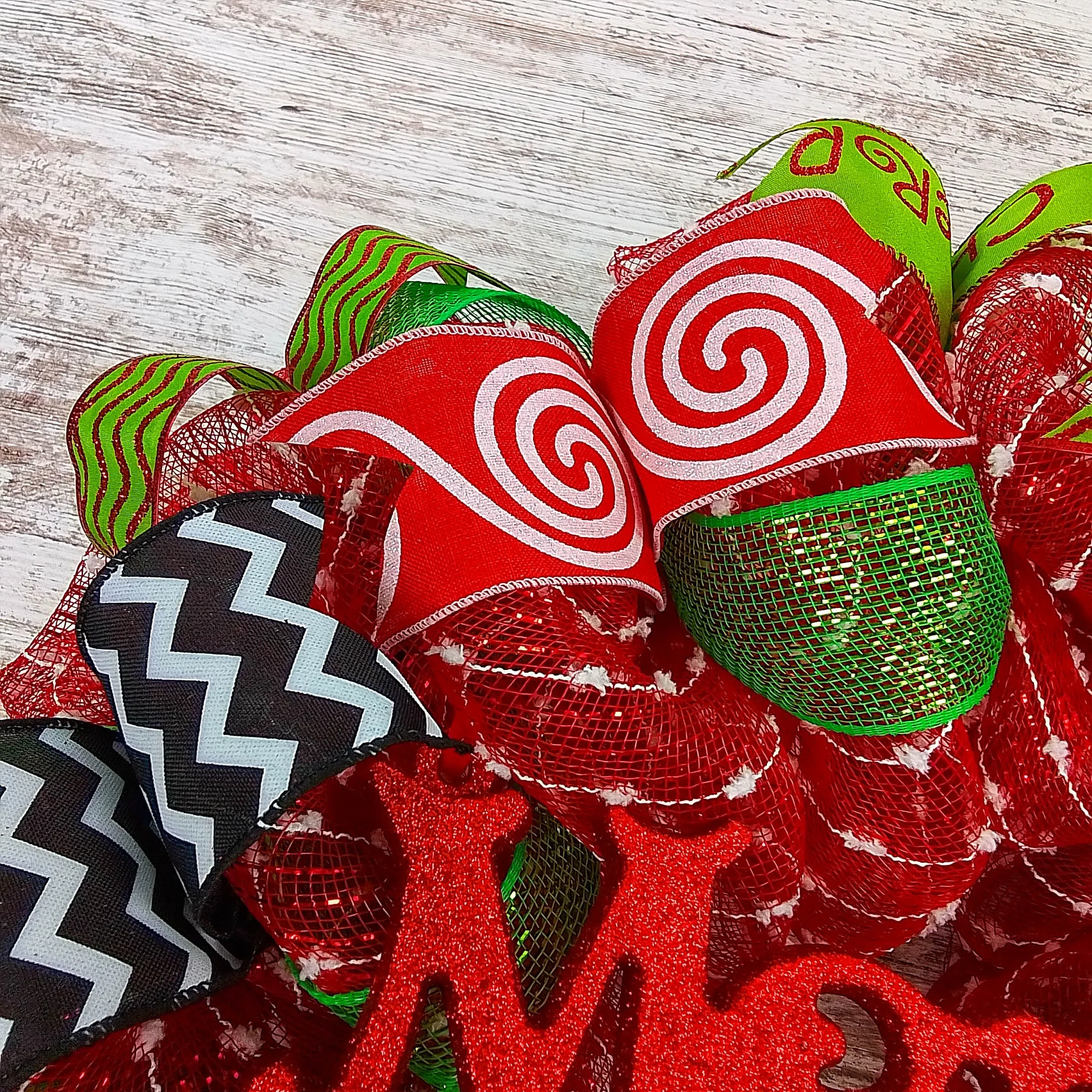 Candy Cane Whimsical Christmas Wreath | Red White Black Lime Green