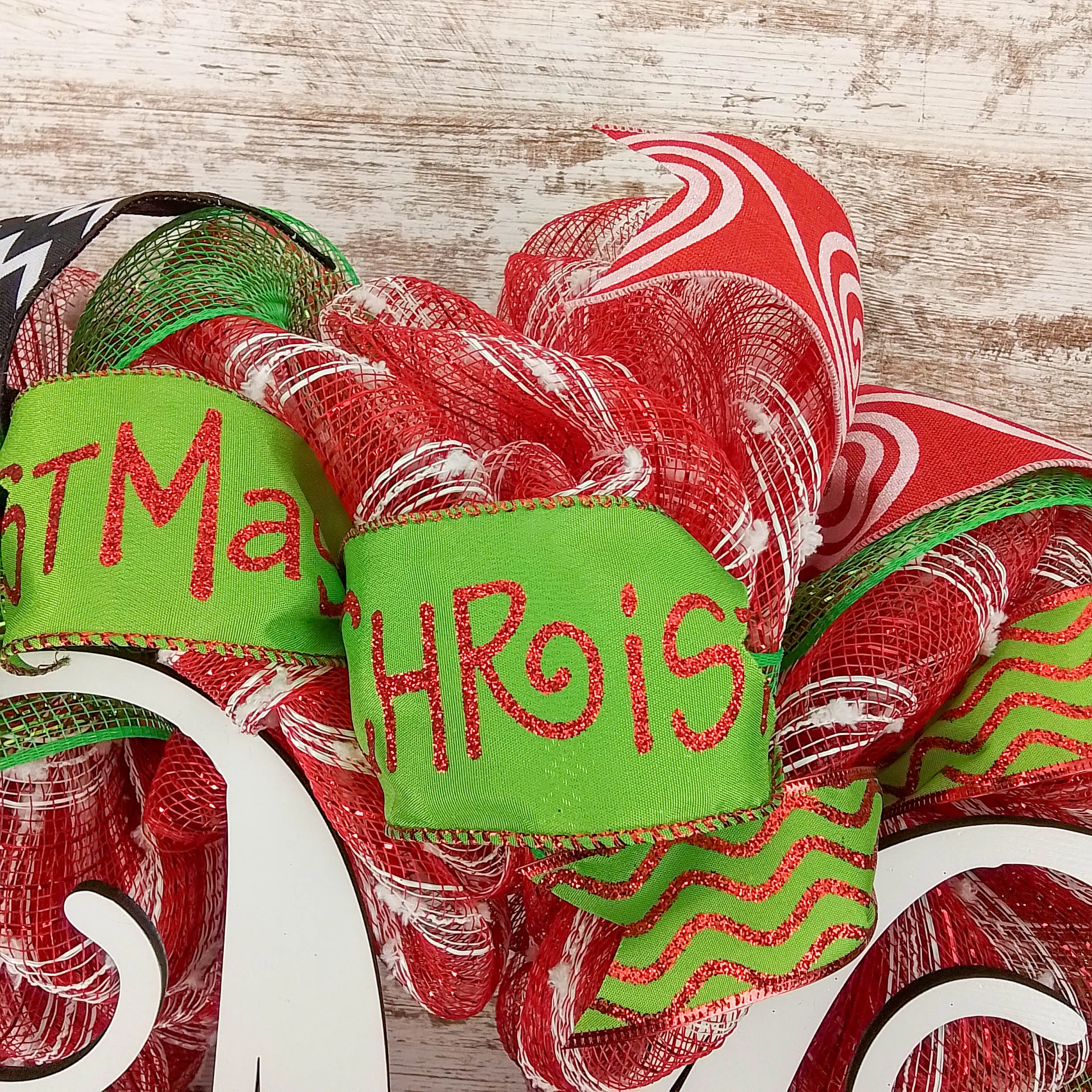 Candy Cane Whimsical Christmas Wreath | Red White Black Lime Green