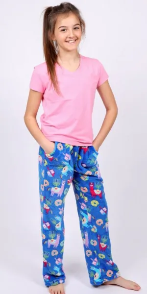 Candy Pink Fleece Pajama Bottoms in Llamakah Pattern