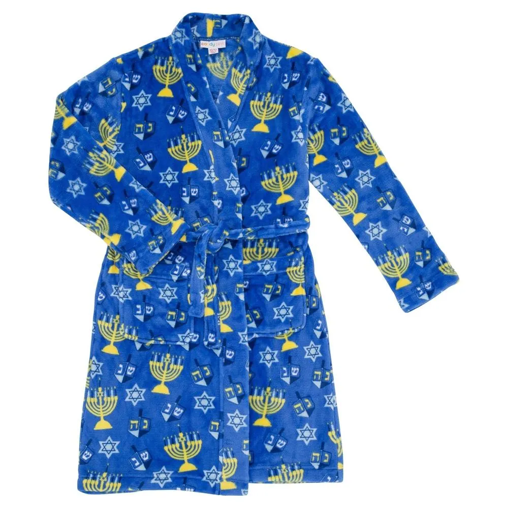 Candy Pink Fleece Robe in Chanukah Pattern