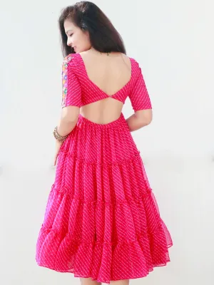 CANDY PINK KUTCHI HANDWORK LAYERED DRESS