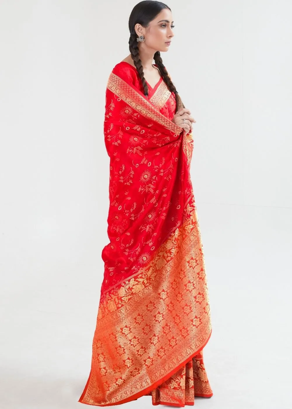 Candy Red Zari Woven Banarasi Silk Saree