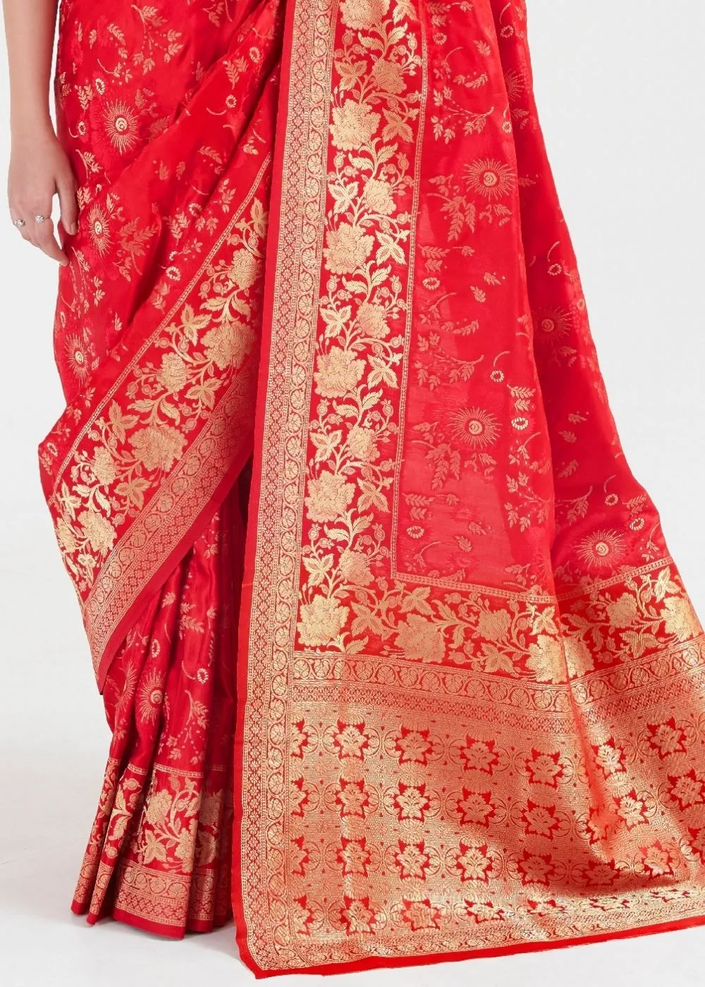 Candy Red Zari Woven Banarasi Silk Saree