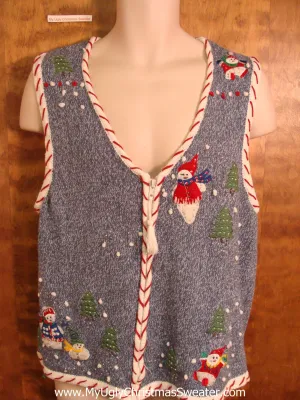 Candycane Trimmed Ugliest Christmas Sweater Vest