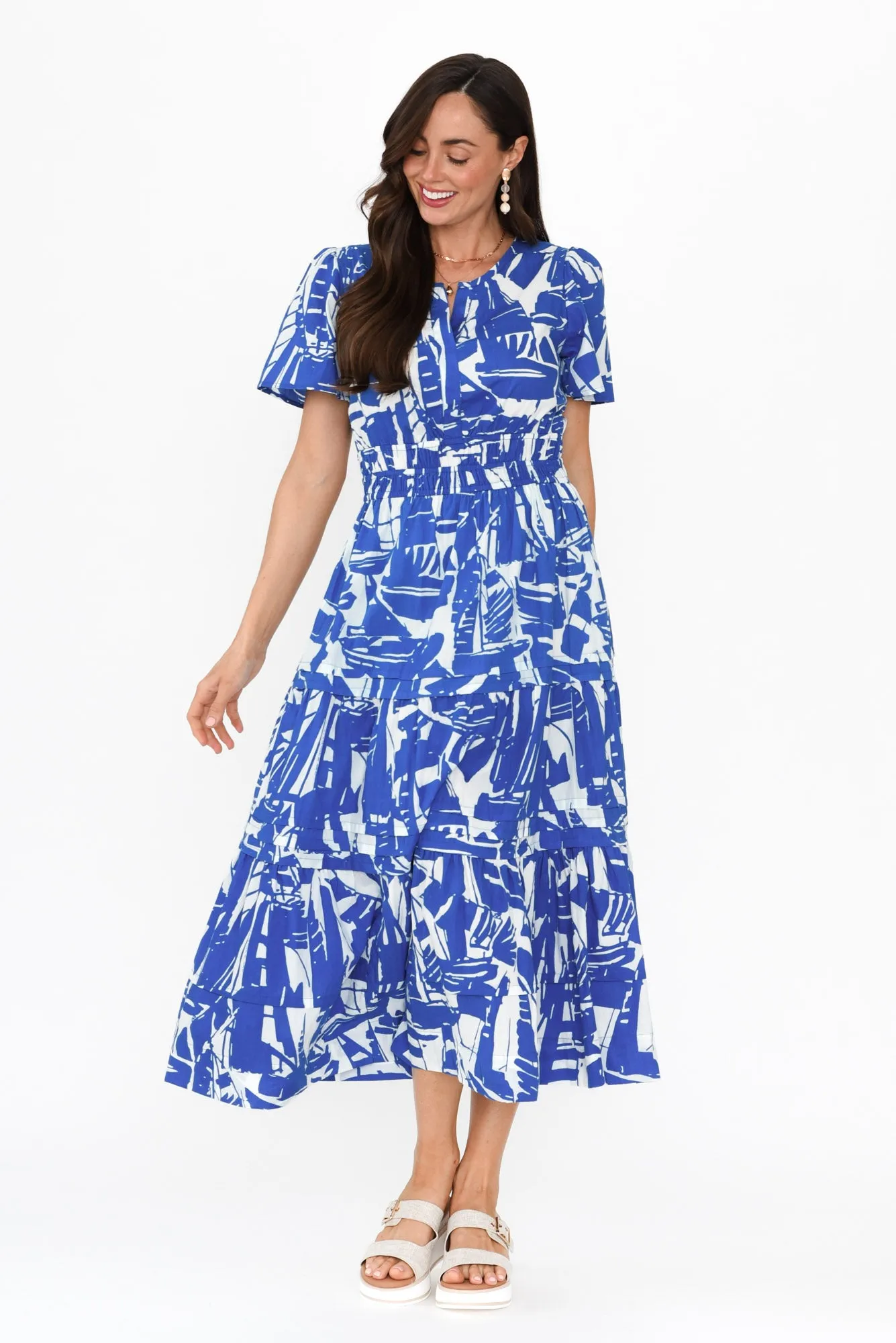 Cannes Blue Geo Cotton Dress