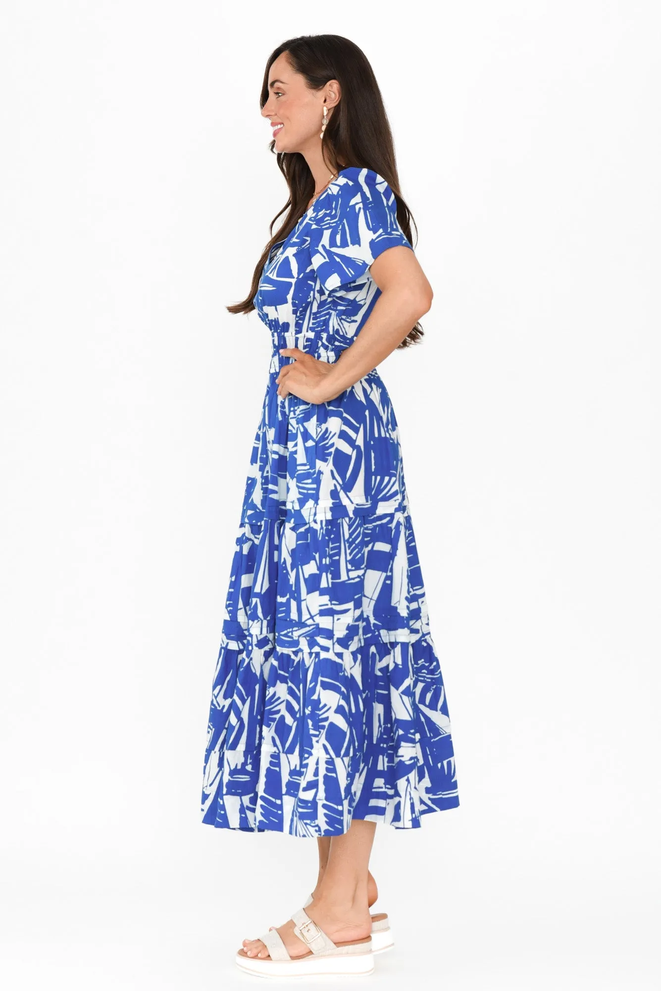 Cannes Blue Geo Cotton Dress