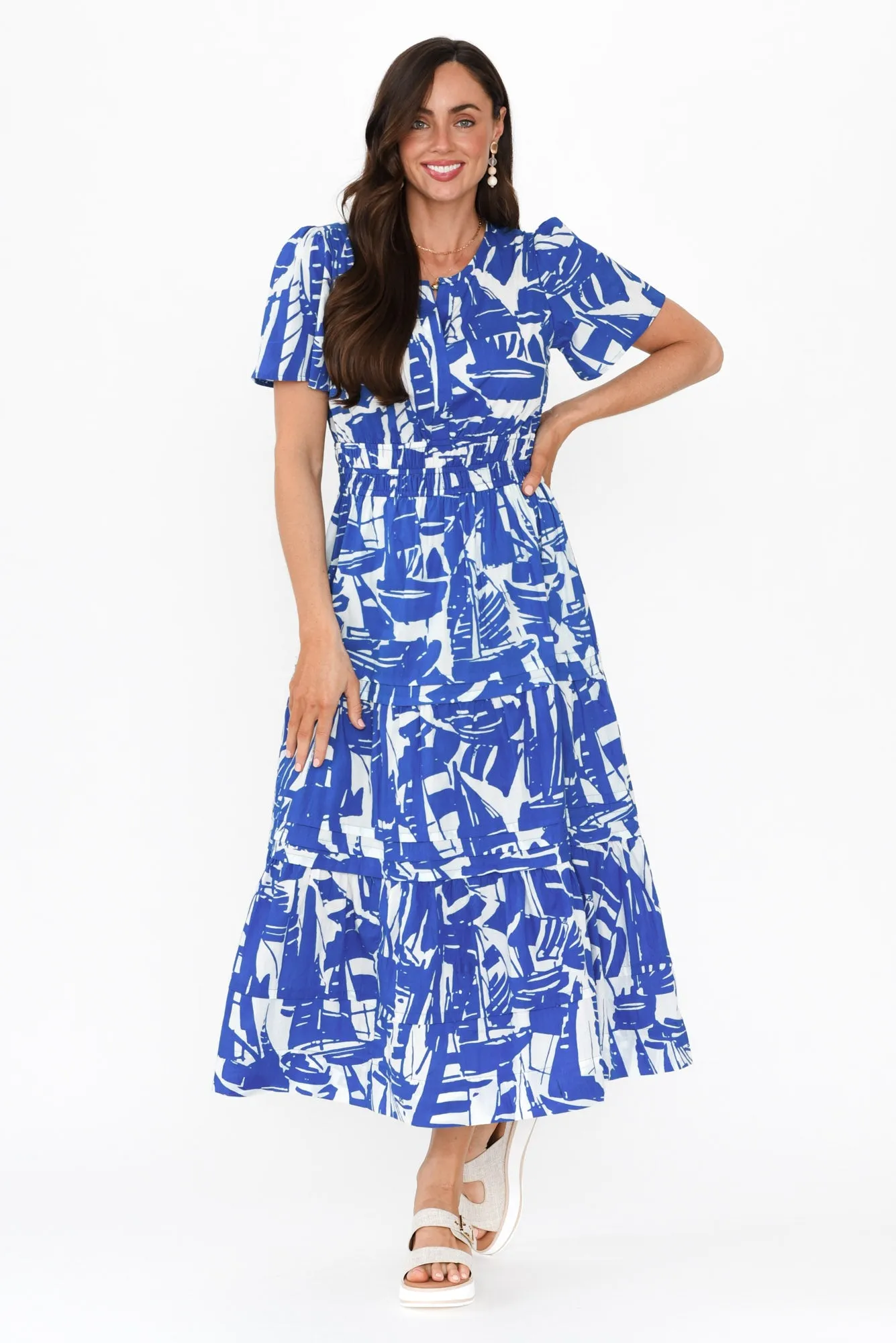 Cannes Blue Geo Cotton Dress