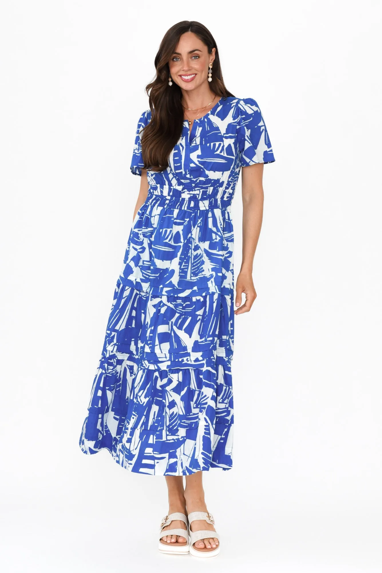 Cannes Blue Geo Cotton Dress