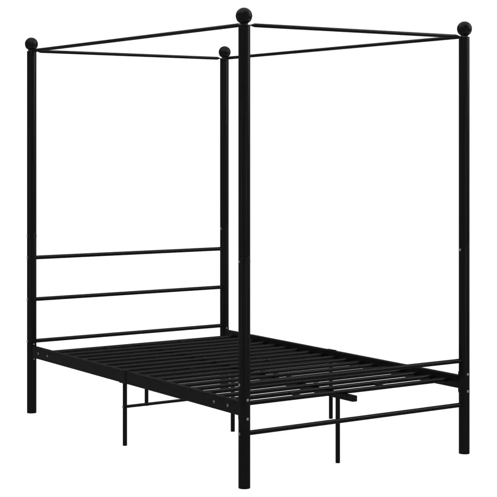 Canopy Bed Frame Black Metal 140x200 cm