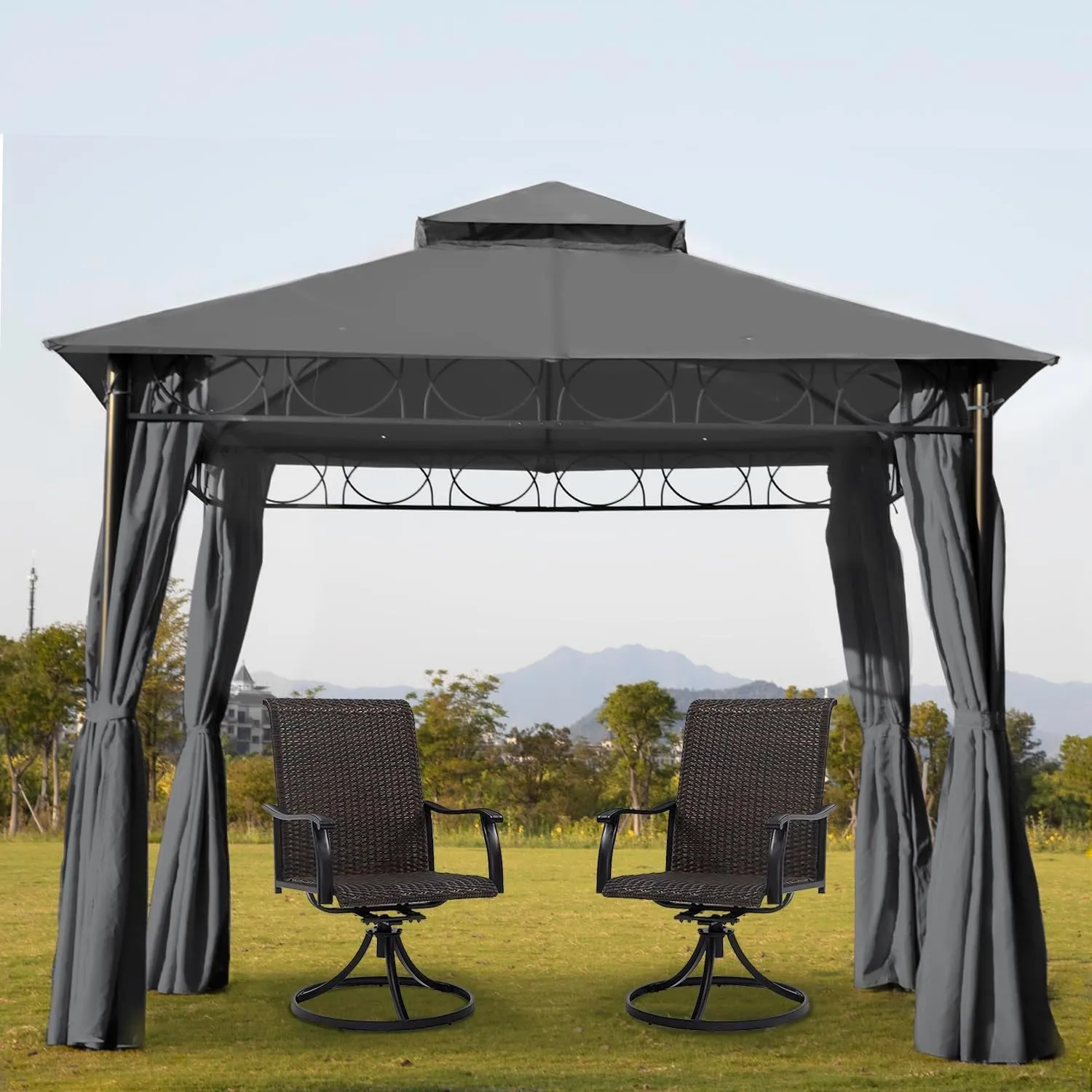 Canopy Gazebo 10 X 13 FT Double Vent Gazebo Tent UV Protection Outdoor Gazebo Canopy with Double Roof 4 Sidewalls Curtains Zippers for Patio Garden Backyard, Grey