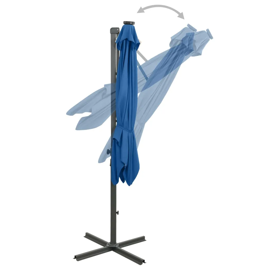 Cantilever Umbrella with Pole and LED Lights Azure Blue 250 cm