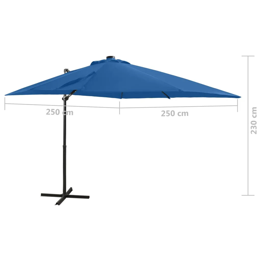 Cantilever Umbrella with Pole and LED Lights Azure Blue 250 cm