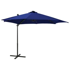 Cantilever Umbrella with Pole and LED Lights Azure Blue 300 cm