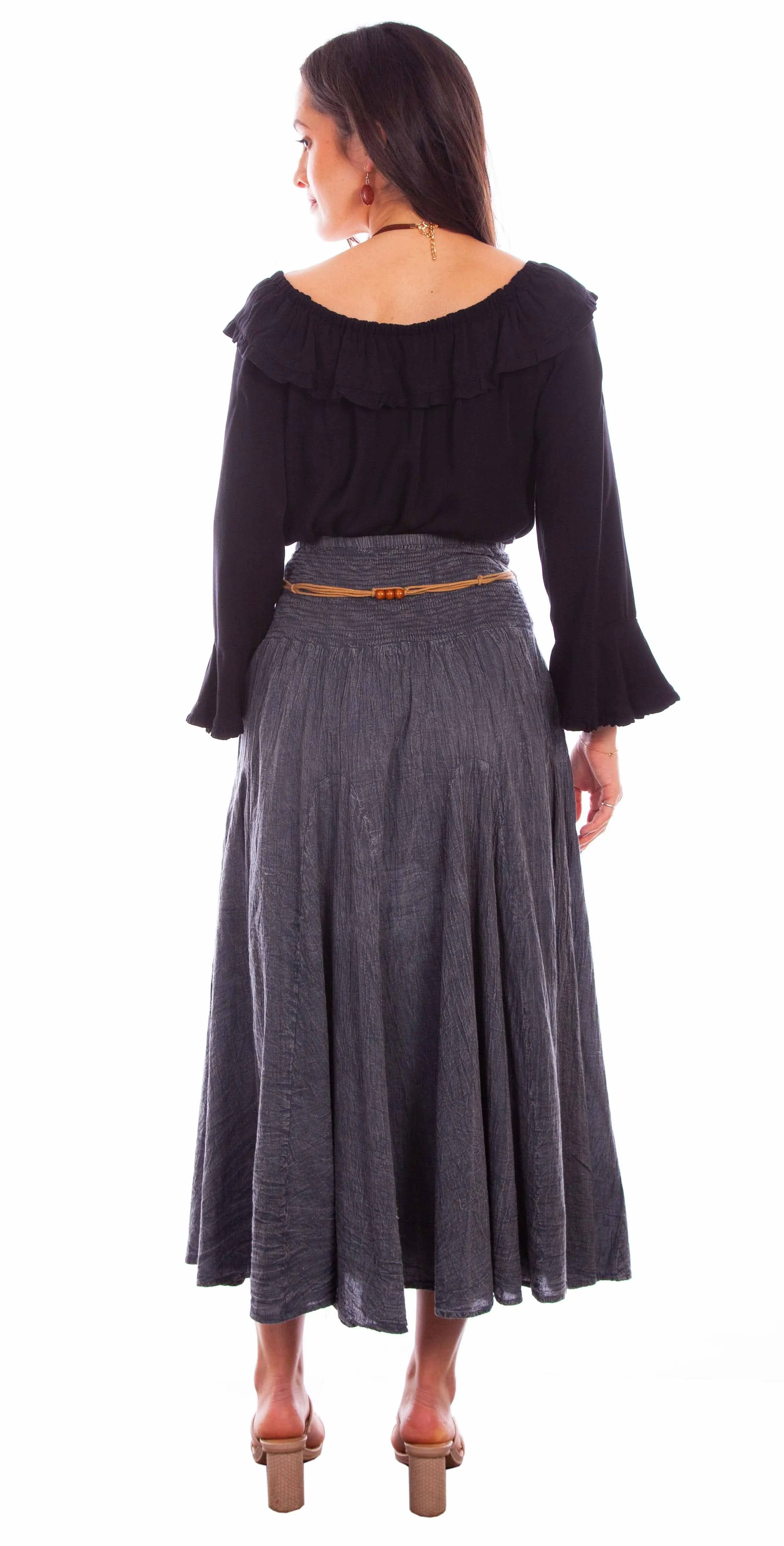 Cantina charcoal acid wash skirt w/beaded cord belt