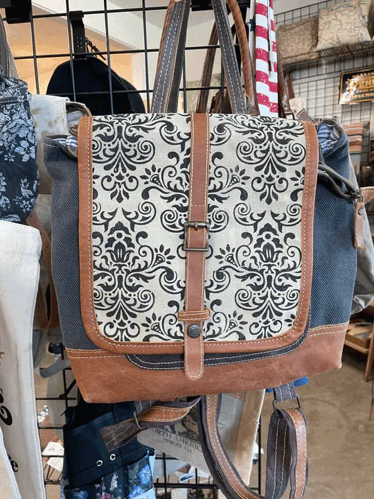 Canvas & Leather Floral Backpack