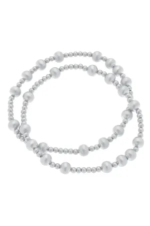 Canvas Shelby Ball Bead Stretch Bracelet Stack in Silver