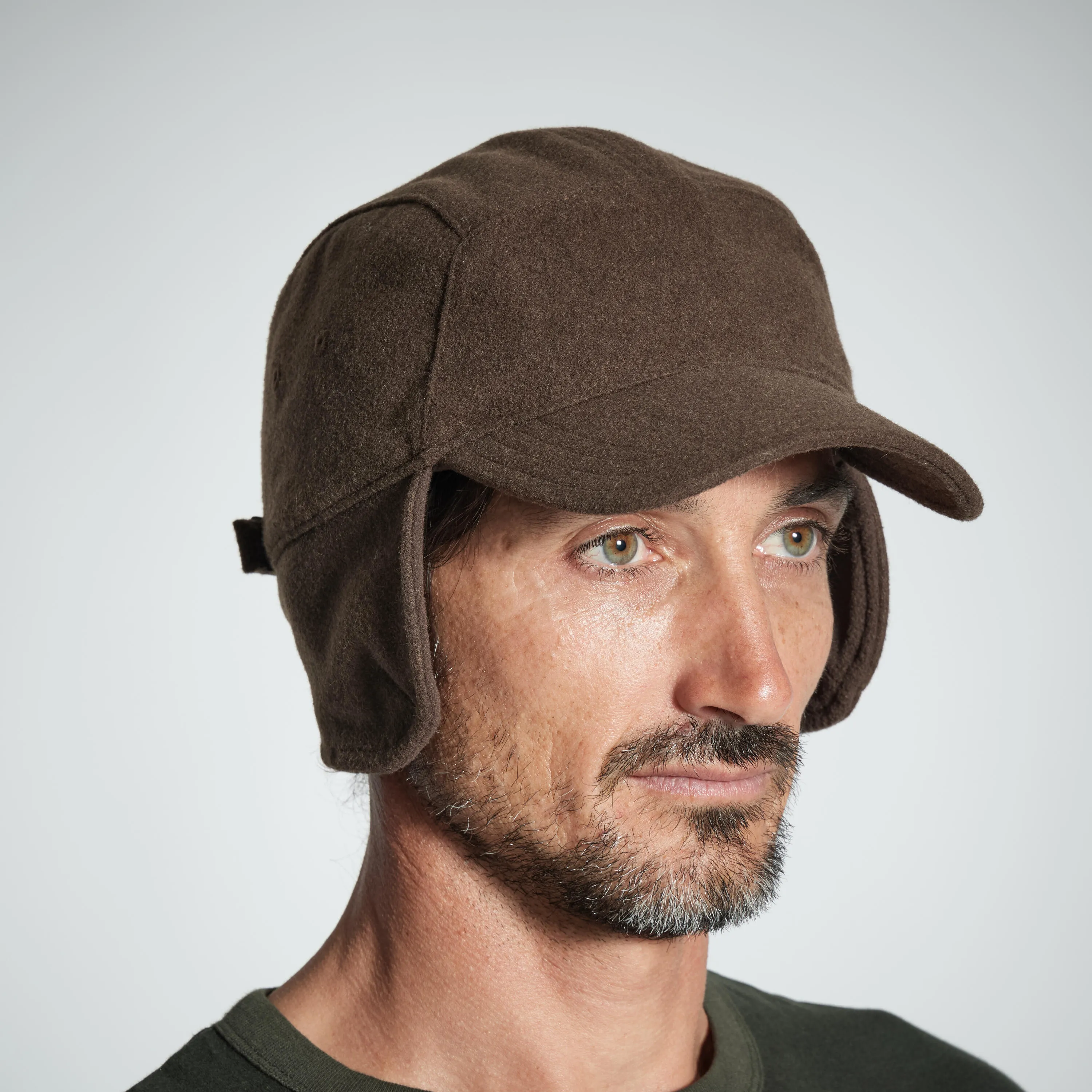 Cap 500 with ears, warm brown wool SOLOGNAC, coffee brown