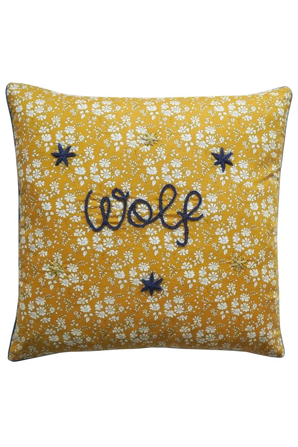 CAPEL MUSTARD Liberty Embroidered Piped Edge Cushion