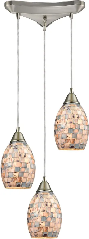 Capri 3 Light Pendant In Satin Nickel and Gray Capiz Shell