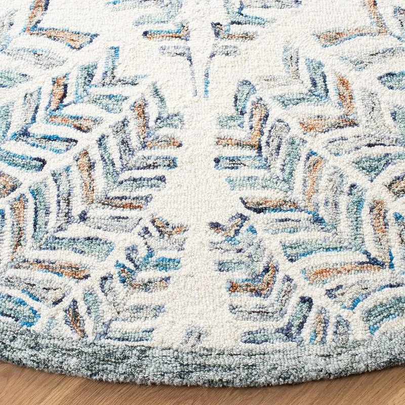 Capri Collection Area Rug - 10' Round, Ivory & Blue, Handmade Wool, Ideal for High Traffic Areas in Living Room, Bedroom (CPR208A)