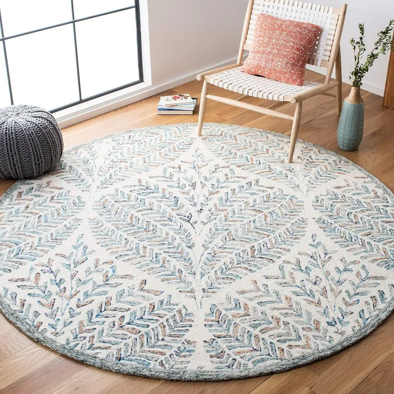 Capri Collection Area Rug - 10' Round, Ivory & Blue, Handmade Wool, Ideal for High Traffic Areas in Living Room, Bedroom (CPR208A)