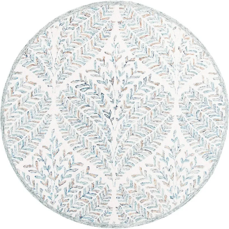 Capri Collection Area Rug - 10' Round, Ivory & Blue, Handmade Wool, Ideal for High Traffic Areas in Living Room, Bedroom (CPR208A)