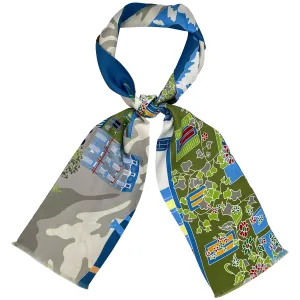 Capri grey blue and green silk tie scarf