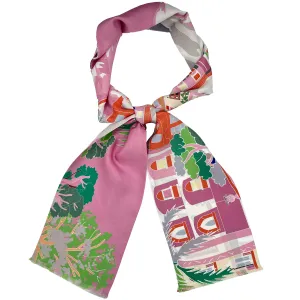 Capri pink and grey silk tie scarf