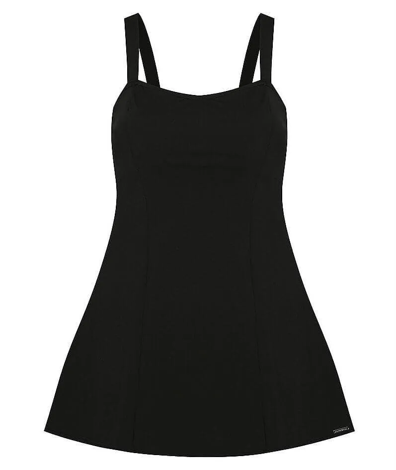 Capriosca Chlorine Resistant Panelled Wide Strap Swim Dress - Black