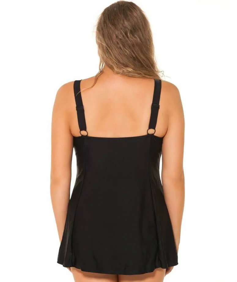 Capriosca Chlorine Resistant Panelled Wide Strap Swim Dress - Black