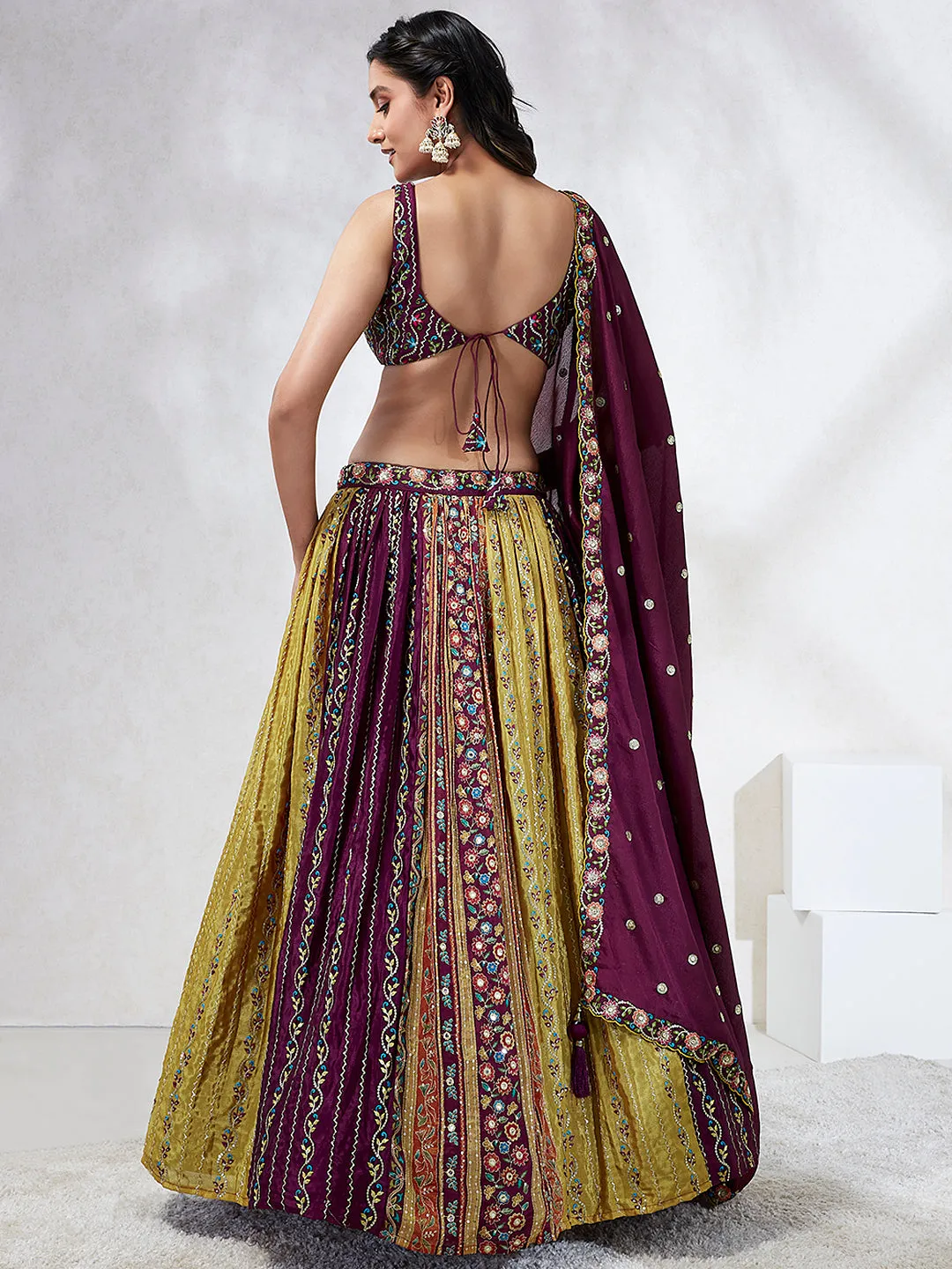 Captivating Burgundy Chiffon Lehenga Choli Set with Sequinned Embroidery and Position Print