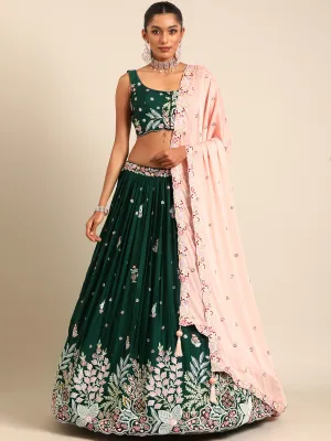 Captivating Green Sequinned Lehenga Choli Set - Mesmerize in Emerald Elegance