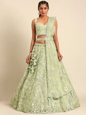 Captivating Lime Green Net Lehenga with Zari & Sequin Embroidery