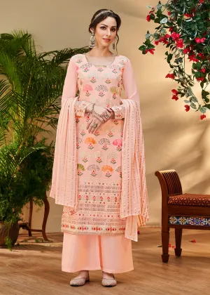 Captivating Peach Georgette Embroidered Salwar Kurta Set