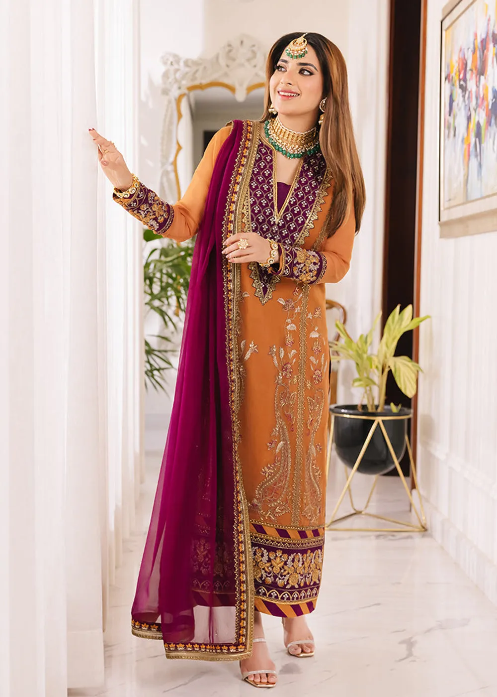 Caramel Orange Suit - Maahru, Noorie & Meerub '23 by Asim Jofa - AJSM-38