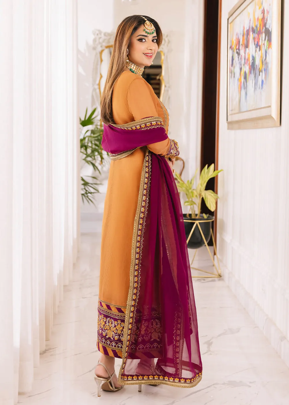 Caramel Orange Suit - Maahru, Noorie & Meerub '23 by Asim Jofa - AJSM-38