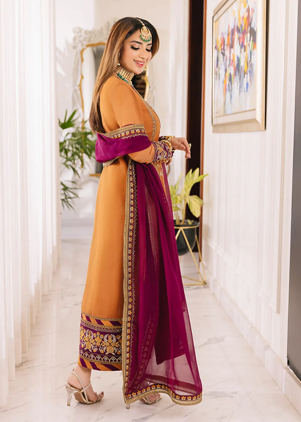 Caramel Orange Suit - Maahru, Noorie & Meerub '23 by Asim Jofa - AJSM-38