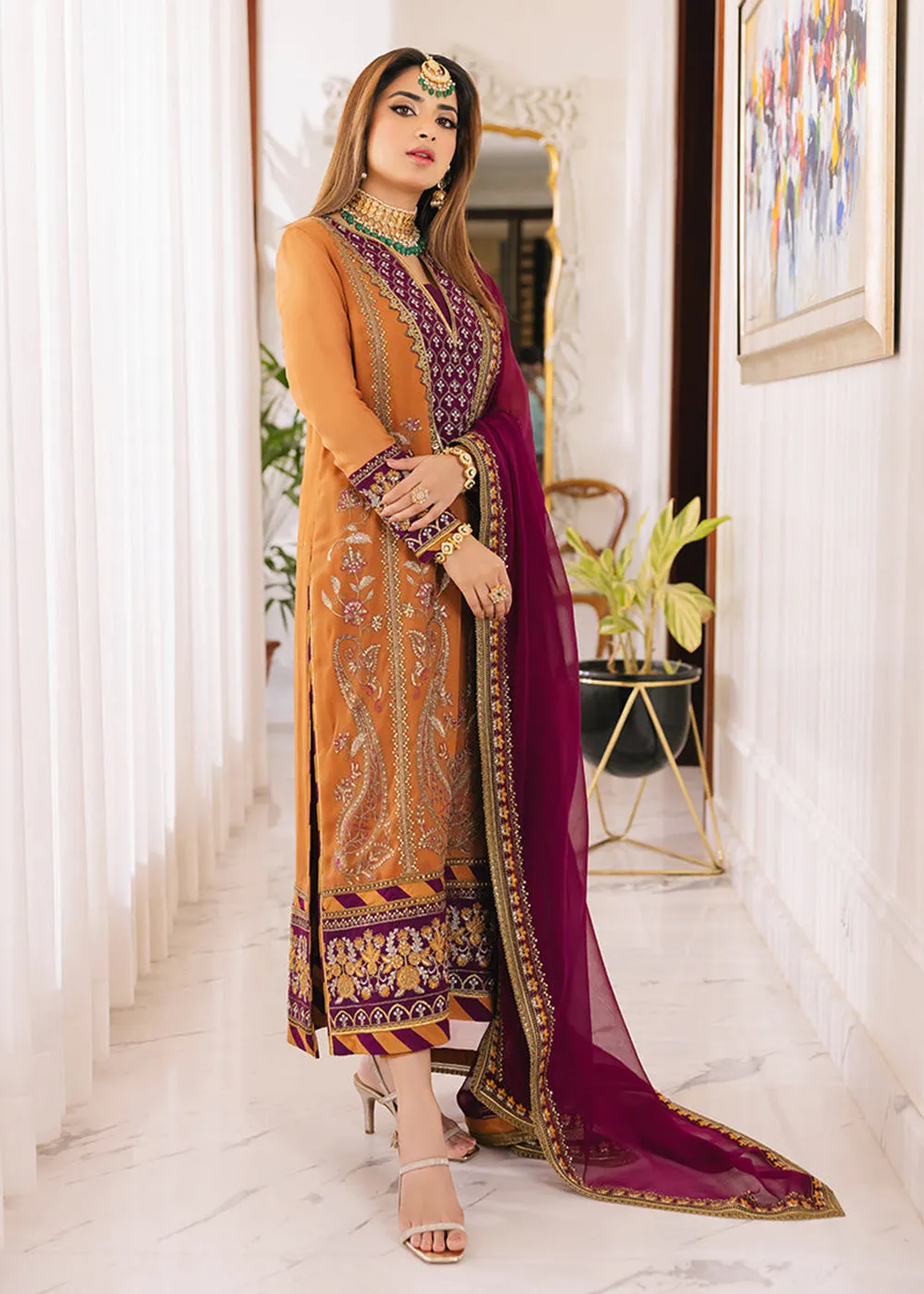 Caramel Orange Suit - Maahru, Noorie & Meerub '23 by Asim Jofa - AJSM-38