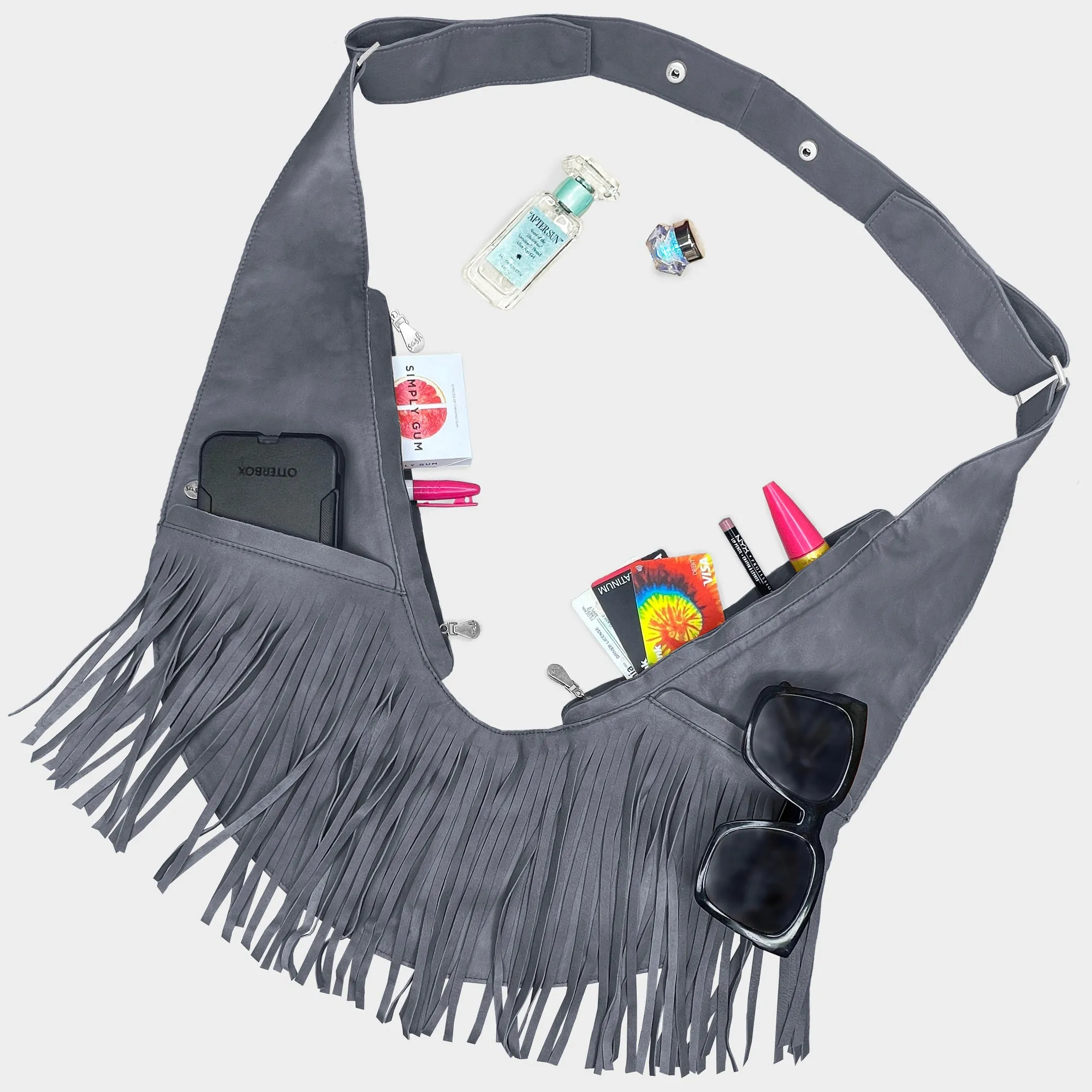 Carbon Fringe Leather Sash Bag