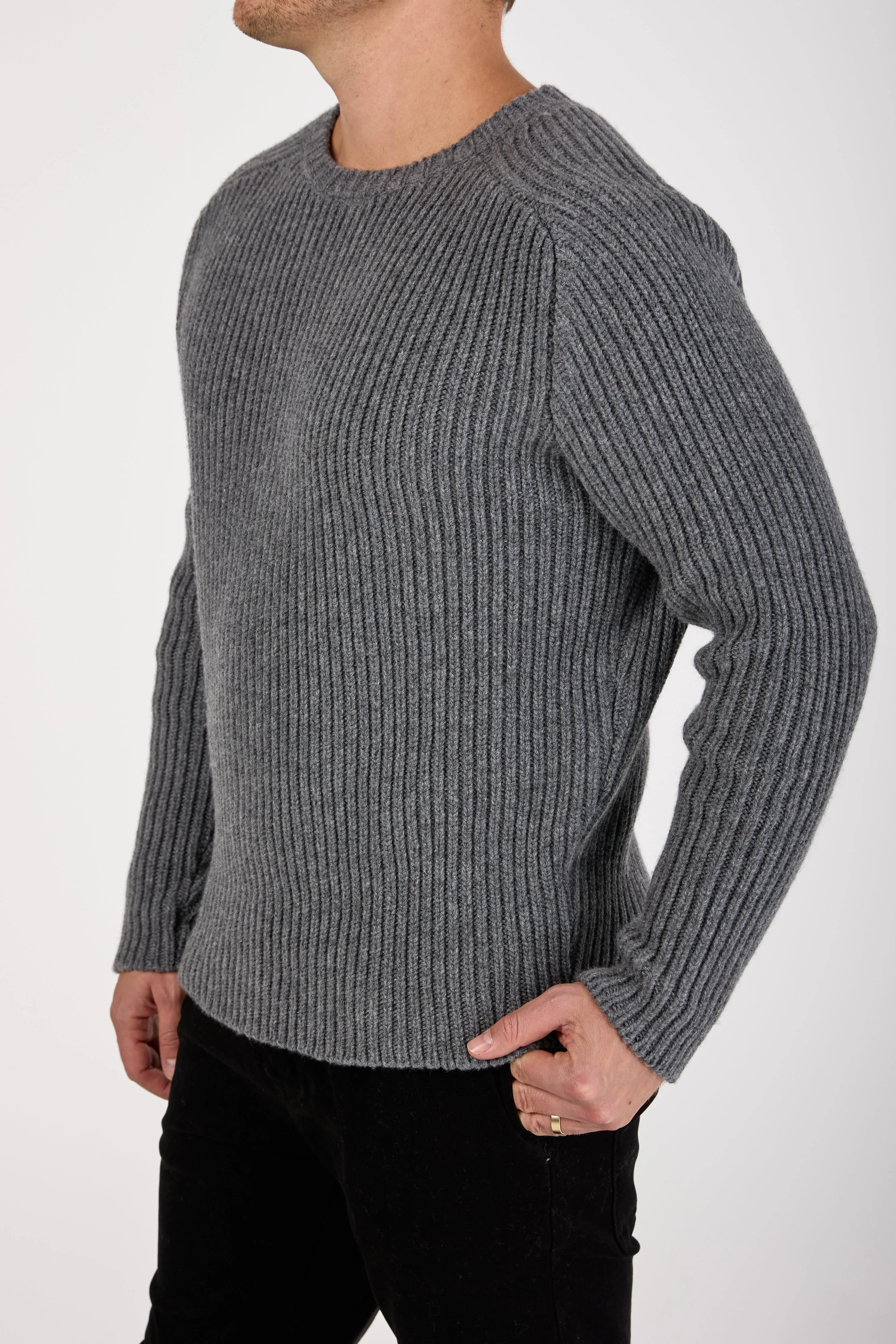 Carded Cashmere Round Neck Sweater in London Bridge