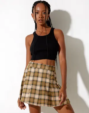 Carga Mini Skirt in Check Brown Tan and Pink