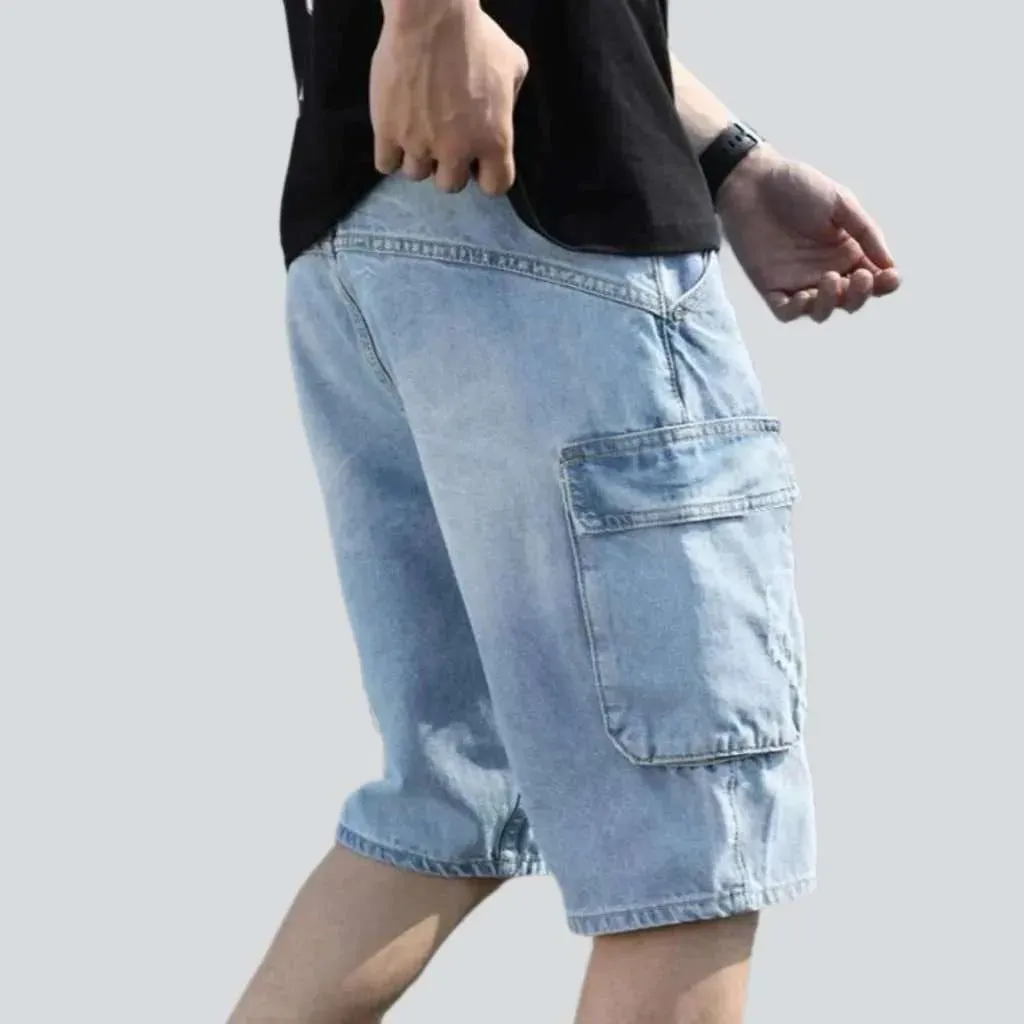 Cargo blue ripped denim shorts