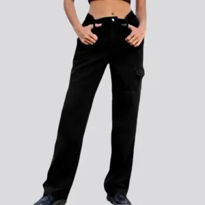 Cargo high-waist denim pants