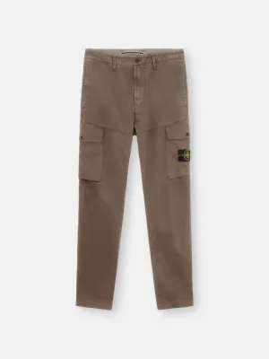 Cargo pants in stretch organic cotton satin - Walnut