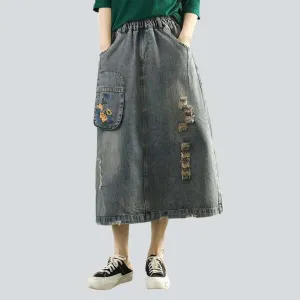 Cargo vintage women's denim skirt