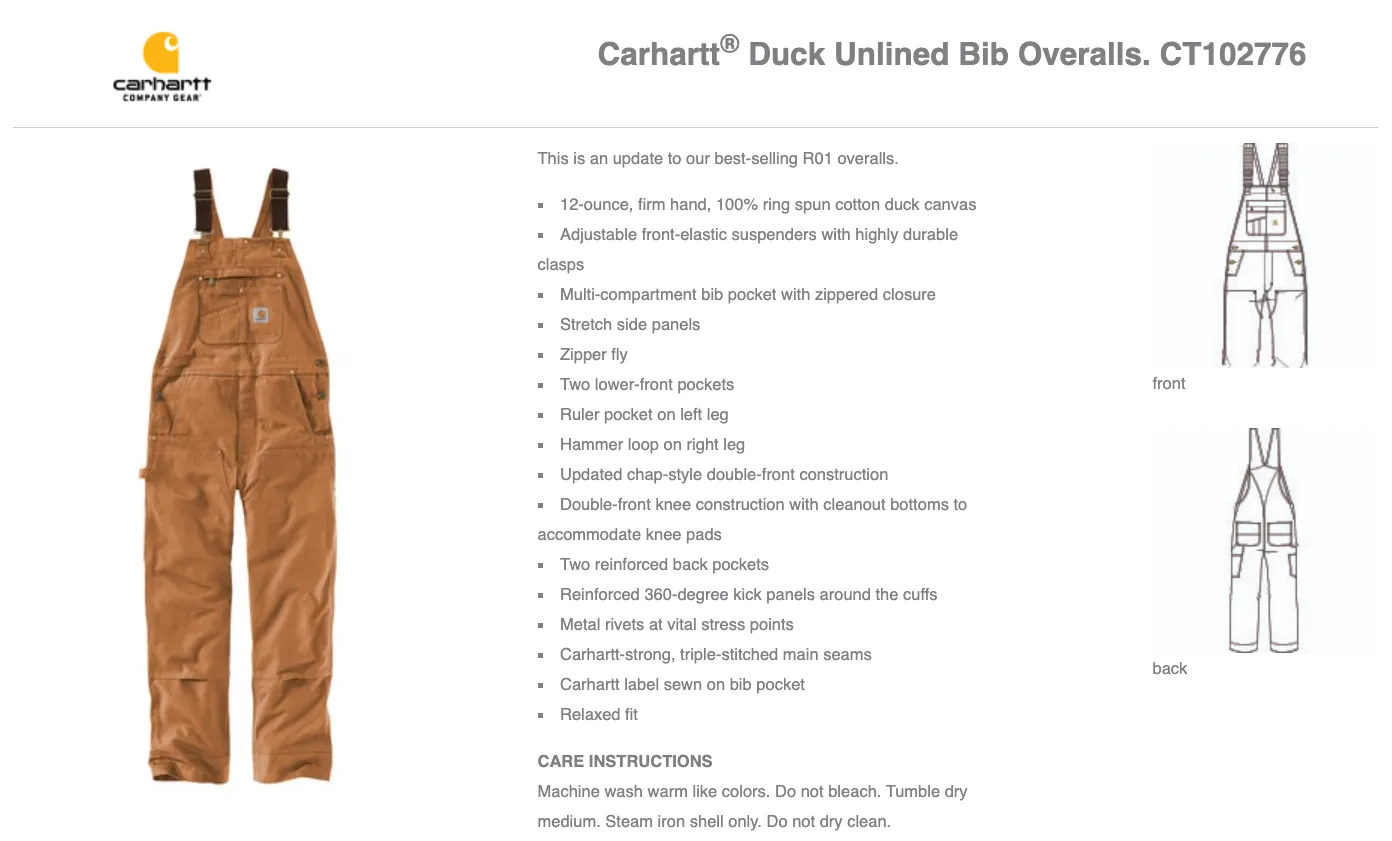 Carhartt® Duck Unlined Bib Overalls