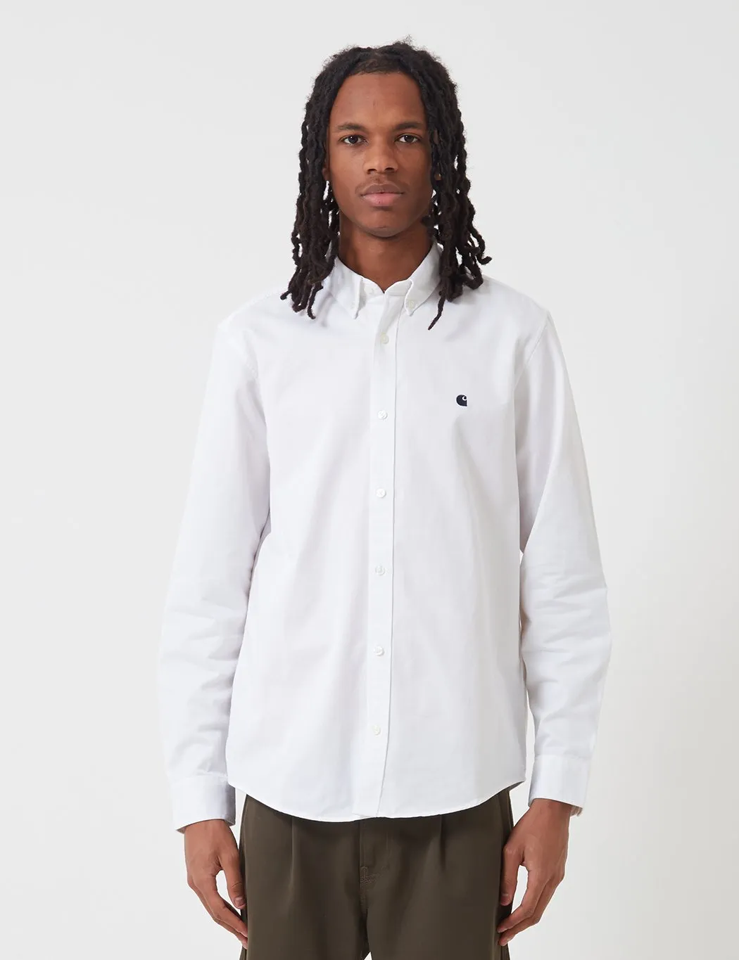 Carhartt-WIP L/S Madison Shirt - White/Dark Navy