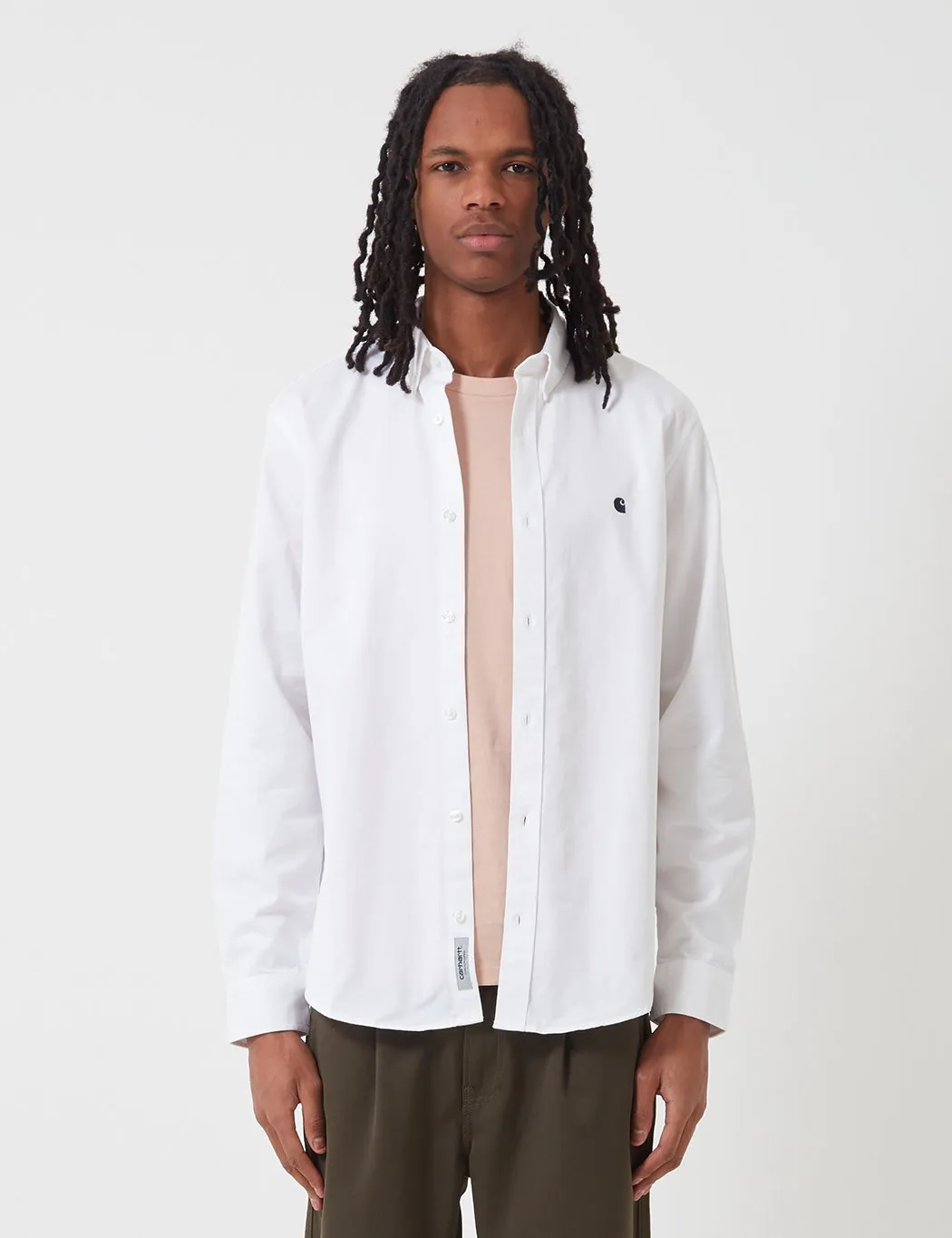 Carhartt-WIP L/S Madison Shirt - White/Dark Navy